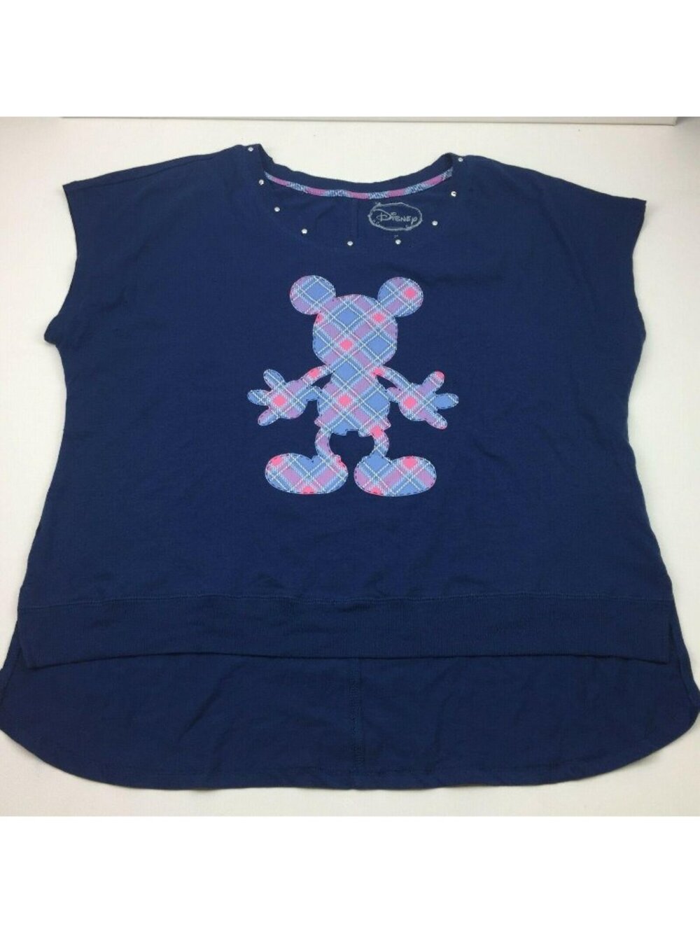 Disney Women's Plus Size Mickey Mouse Shirt Plaid Blue Mickey 2X 18W 20W